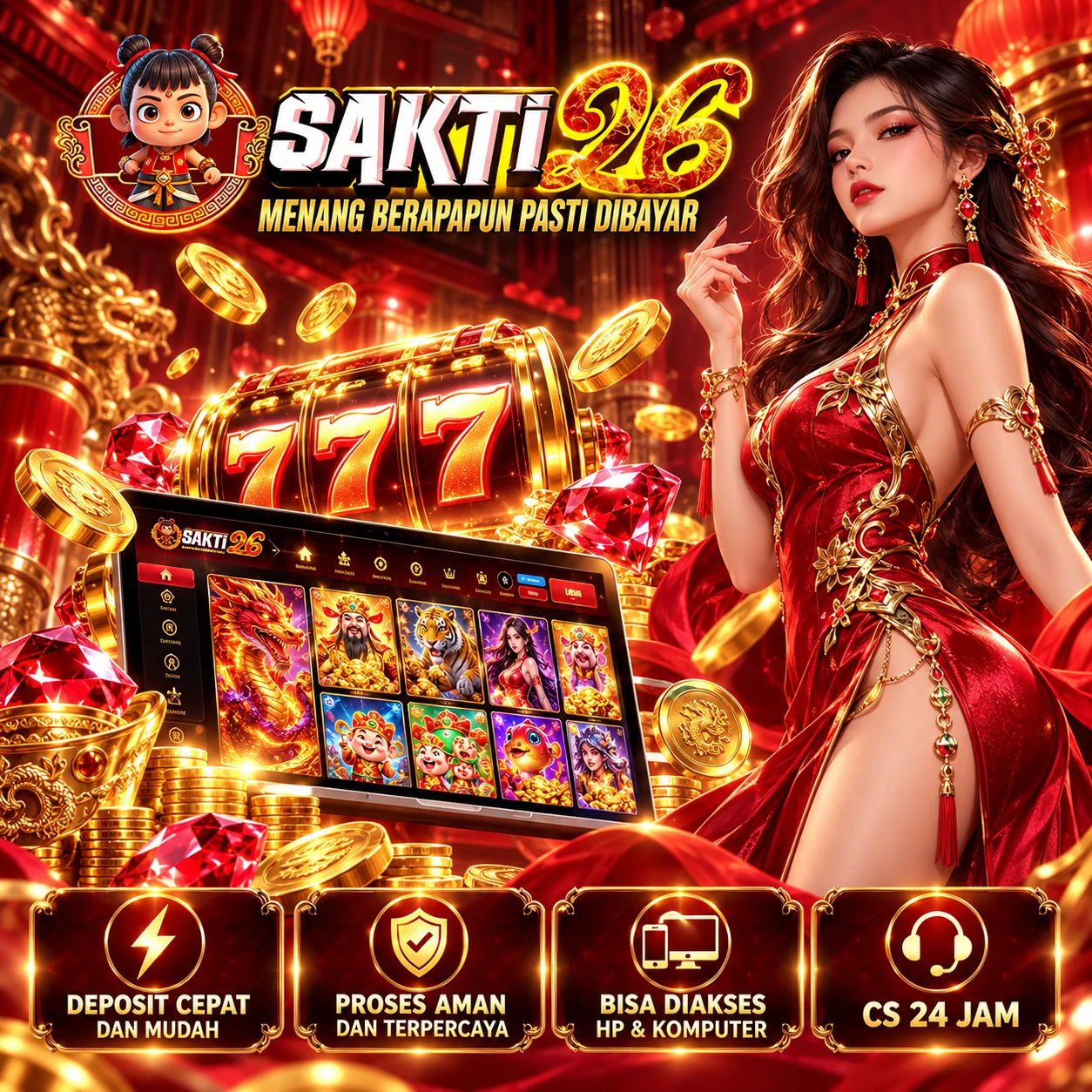 Banner SAKTI26 MAIN rasio persegi, ilustrasi hiburan game digital